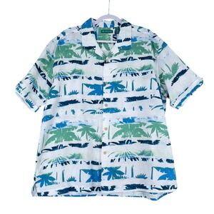 Cubanera Mens XXL Linen Blend Palm Tree Hawaiian Shirt Short Sleeve Button Up